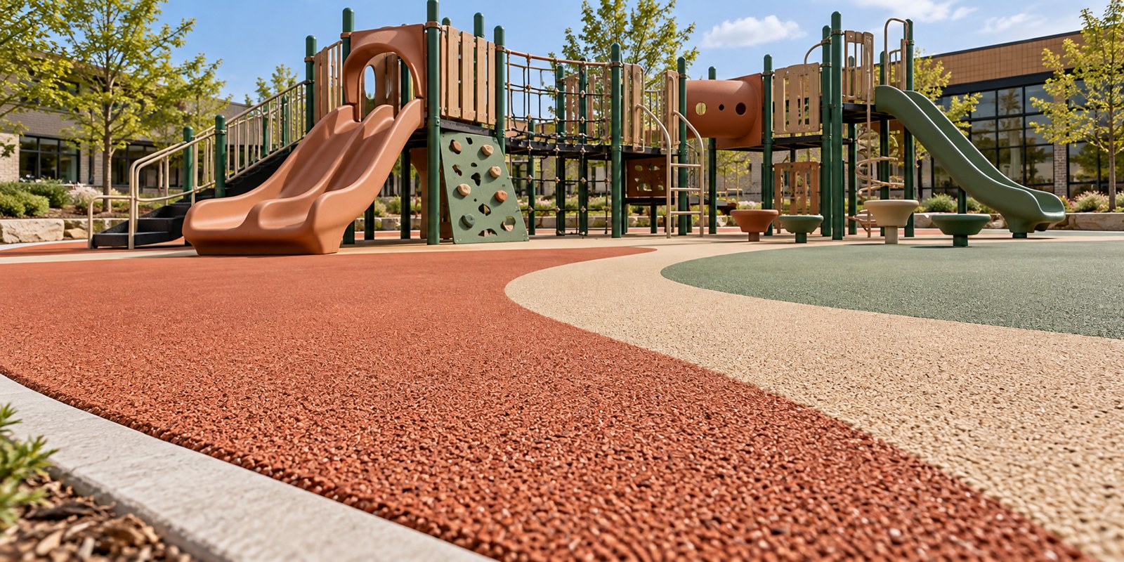 Illustration of poured-in-place rubber surfacing beneath playground equipment