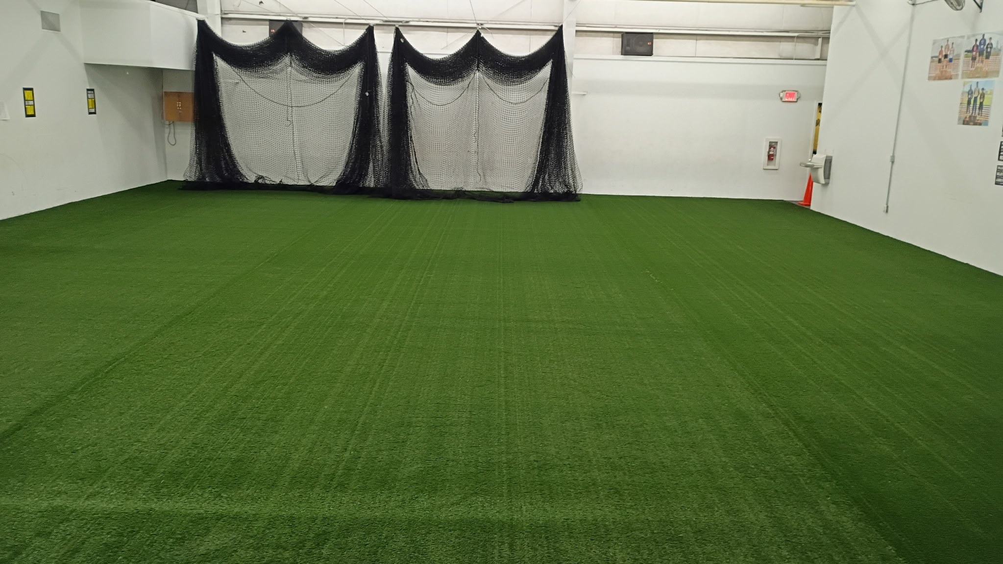 Indoor synthetic turf training space with protective netting